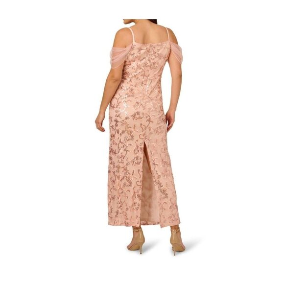 Adrianna Papell Womens Plus Off The Shoulder Mermaid Dress RoseGold Size 20W NWT - Picture 2 of 7